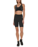 Dkny Sport Women's High Waist Metallic Logo Print Bicycle Shorts