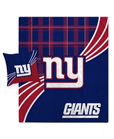 Men's and Women's New York Giants Plaid Wave Flannel Fleece Blanket and Pillow Combo Set