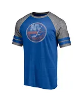 Men's Fanatics Heather Royal New York Islanders Two-Stripe Raglan Tri-Blend T-shirt