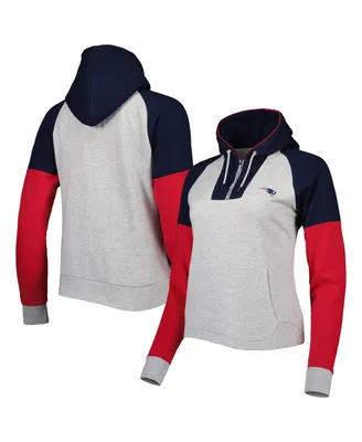 Antigua Women's Heathered Gray, Navy New England Patriots Jackpot Raglan Half-Zip Pullover Hoodie