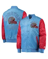 Men's Starter Light Blue and Red Houston Oilers Locker Room Throwback Satin Varsity Full-Snap Jacket