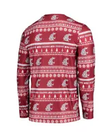 Men's Concepts Sport Crimson Washington State Cougars Ugly Sweater Long Sleeve T-shirt and Pants Sleep Set
