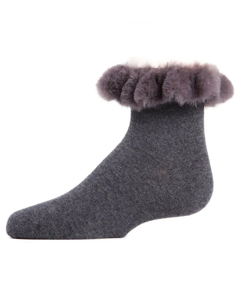 MeMoi Big Girls Faux-Fur Cuff Cotton Blend Anklet Socks