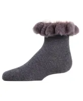 MeMoi Big Girls Faux-Fur Cuff Cotton Blend Anklet Socks