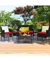 Costway 4 Pcs Outdoor Patio Rattan Furniture Set Table Shelf Sofa