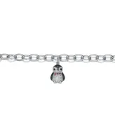 Genevive White Gold Plated with Red, Black and White Cubic Zirconia Bird Charm Bracelet in Sterling Silver