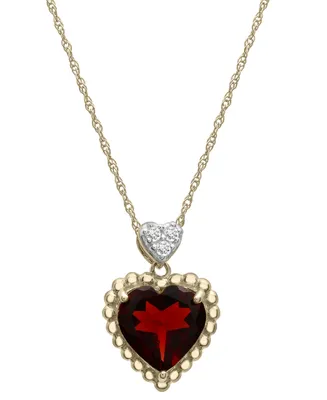 Garnet (1-7/8 ct. t.w.) & Diamond Accent Double Heart 18" Pendant Necklace in 14k Gold-Plated Sterling Silver
