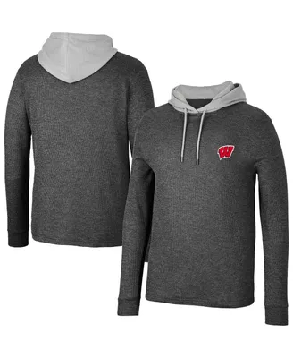 Men's Colosseum Black Wisconsin Badgers Ballot Waffle-Knit Thermal Long Sleeve Hoodie T-shirt
