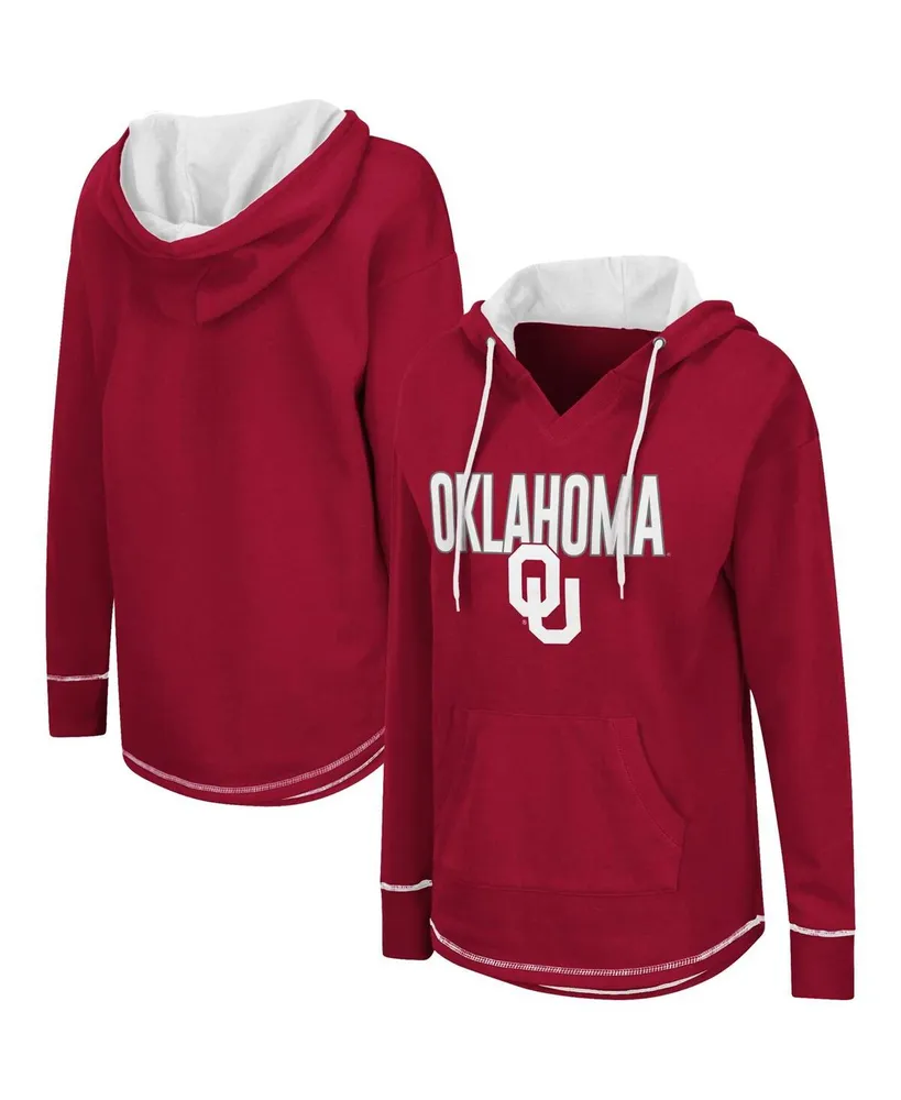 Women's Colosseum Crimson Oklahoma Sooners Tunic Pullover V-Neck Hoodie