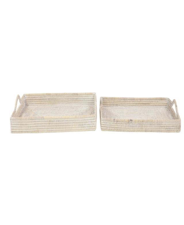 Rosemary Lane Rattan Tray, Set of 2, 26", 23" W