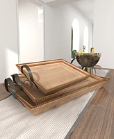 Rosemary Lane Wood Tray with Metal Handles, Set of 3, 20", 24", 27" W
