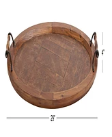 Rosemary Lane Wood Tray with Metal Handles, 29" x 19" x 4"