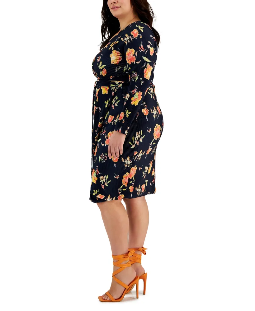 Rachel Rachel Roy Plus Size Sylvia Floral-Print Pleated Wrap Dress