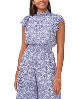 Msk Women's Flutter-Sleeve Smocked-Waist Jumpsuit