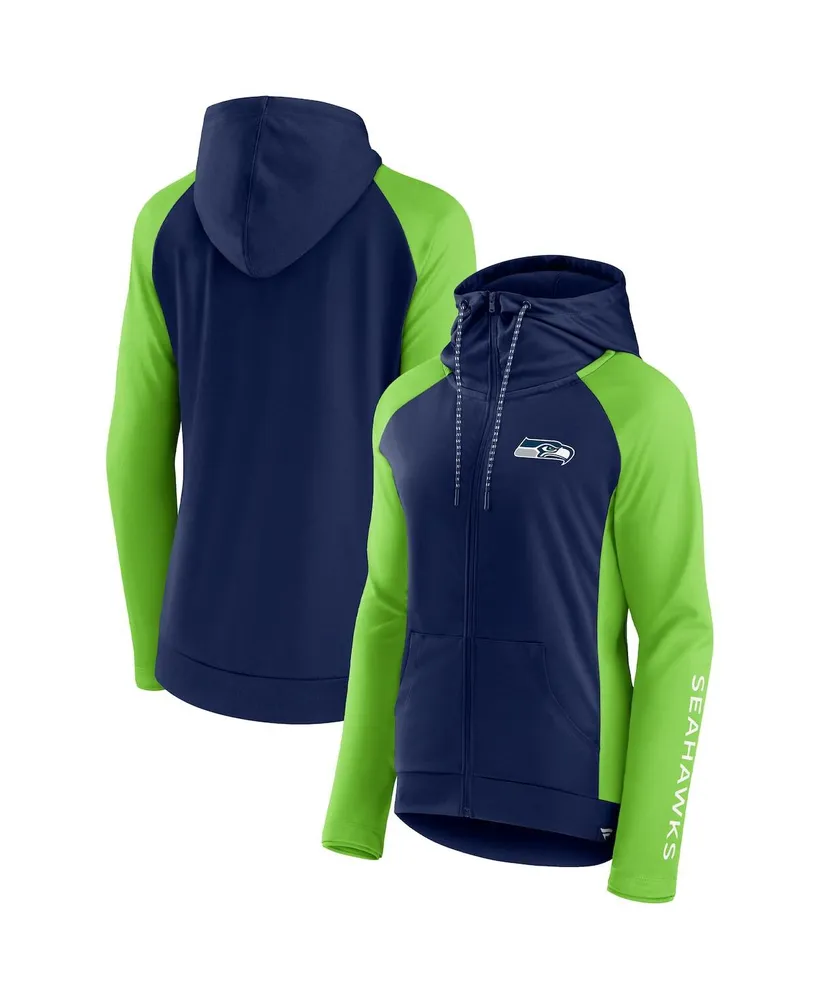 Women's Fanatics College Navy, Neon Green Seattle Seahawks End Around Raglan Full-Zip Hoodie