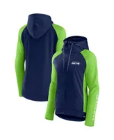 Women's Fanatics College Navy, Neon Green Seattle Seahawks End Around Raglan Full-Zip Hoodie