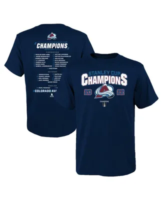 Youth Boys Fanatics Navy Colorado Avalanche 2022 Stanley Cup Champions Roster T-shirt