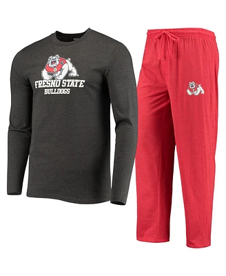 Men's Concepts Sport Red, Heathered Charcoal Fresno State Bulldogs Meter Long Sleeve T-shirt and Pants Sleep Set