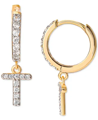 Giani Bernini Cubic Zirconia Initial Dangle Hoop Earrings in 18k Gold-Plated Sterling Silver, Created for Macy's