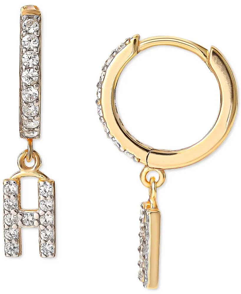 Giani Bernini Cubic Zirconia Initial Dangle Hoop Earrings in 18k Gold-Plated Sterling Silver, Created for Macy's