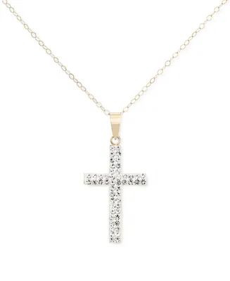 Crystal Pave Cross 18" Pendant Necklace in 10k Gold