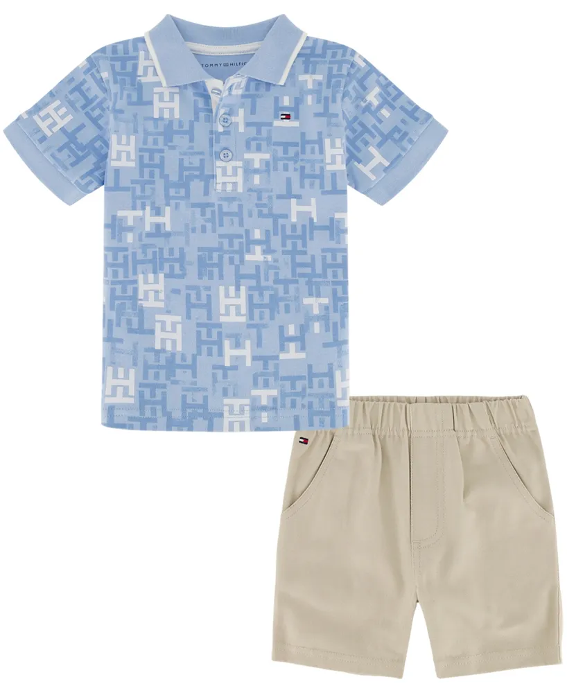 Tommy Hilfiger Baby Boys Shirt Printed Polo Shorts, Piece Hawthorn 2 Mall Set | and