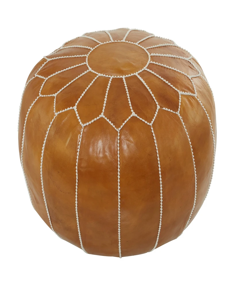 Rosemary Lane 24" x 24" x 18" Leather Moroccan Floral Stitching Pouf