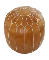 Rosemary Lane 24" x 24" x 18" Leather Moroccan Floral Stitching Pouf