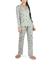 MeMoi Women's Dog And Bone Notch Collar Cotton Blend Pajama Set