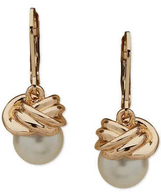Anne Klein Gold-Tone Knot & Imitation Pearl Drop Earrings