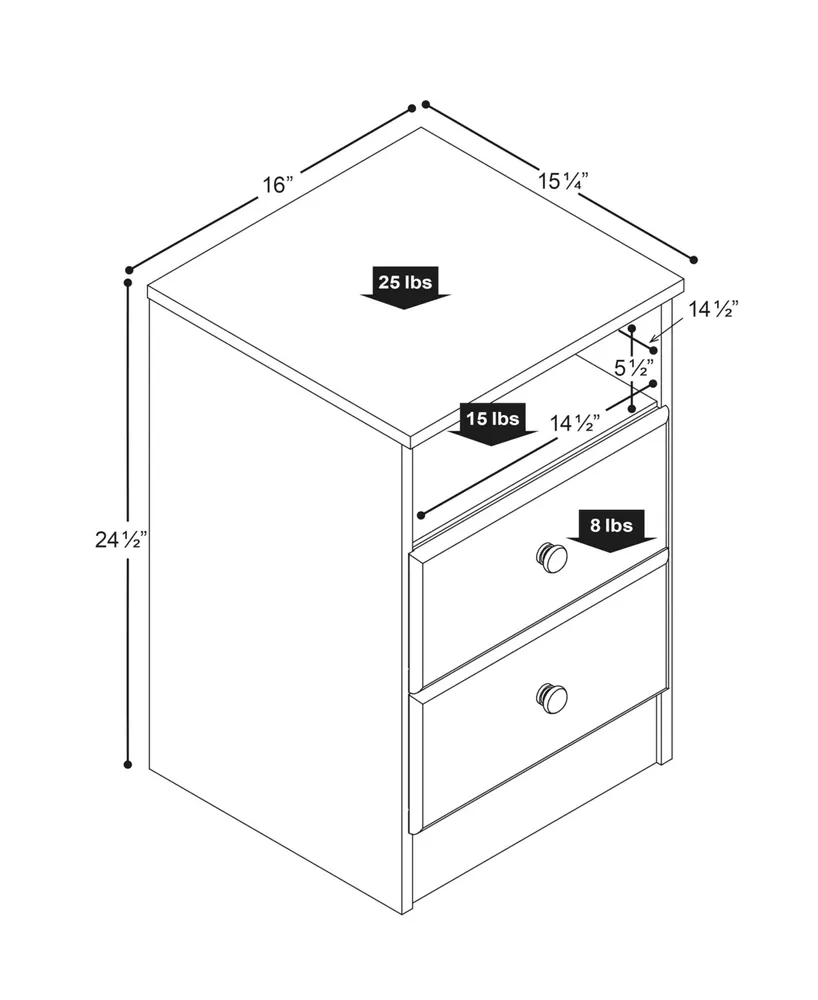 Prepac Astrid 2-Drawer Nightstand with Open Shelf
