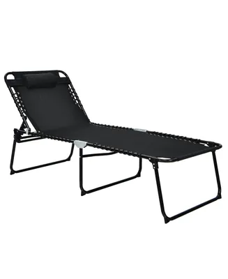 Folding Lounge Chaise Chair 4 Position Patio Recliner w/Pillow Sunbathe Chair