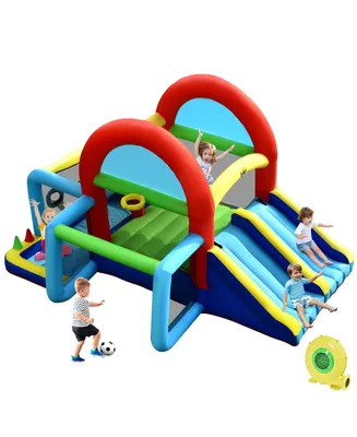 Inflatable Bounce House Kids Bouncy Jumping Castle w/ Dual Slides & 480W Blower