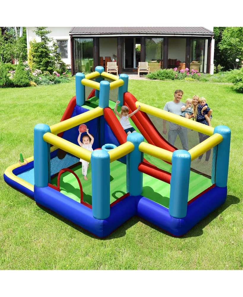 Inflatable Bounce House 8-in-1 Kids Inflatable Slide Bouncer (With 735W Blower)