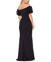 Xscape Off-The-Shoulder Ruffled-Sleeve Gown