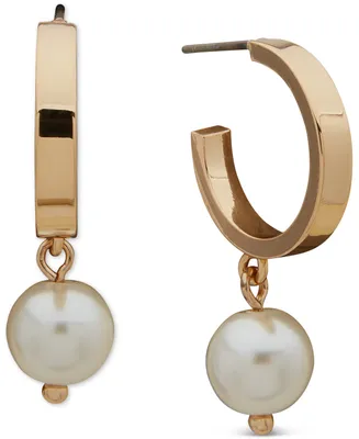 Karl Lagerfeld Paris Gold-Tone Imitation Pearl Charm Hoop Earrings