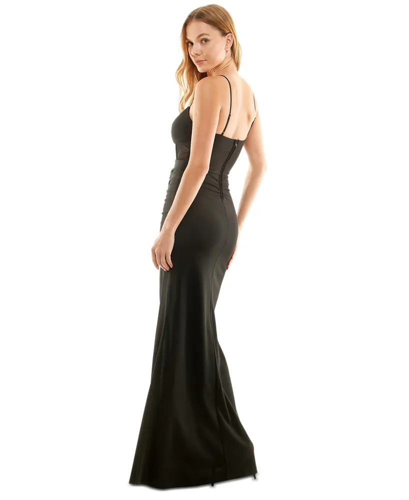 Emerald Sundae Juniors' Ruched Mesh-Contrast Gown