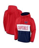 Men's Fanatics Red, Navy Washington Capitals Backhand Shooter Defender Anorak Raglan Hoodie Quarter-Zip Jacket