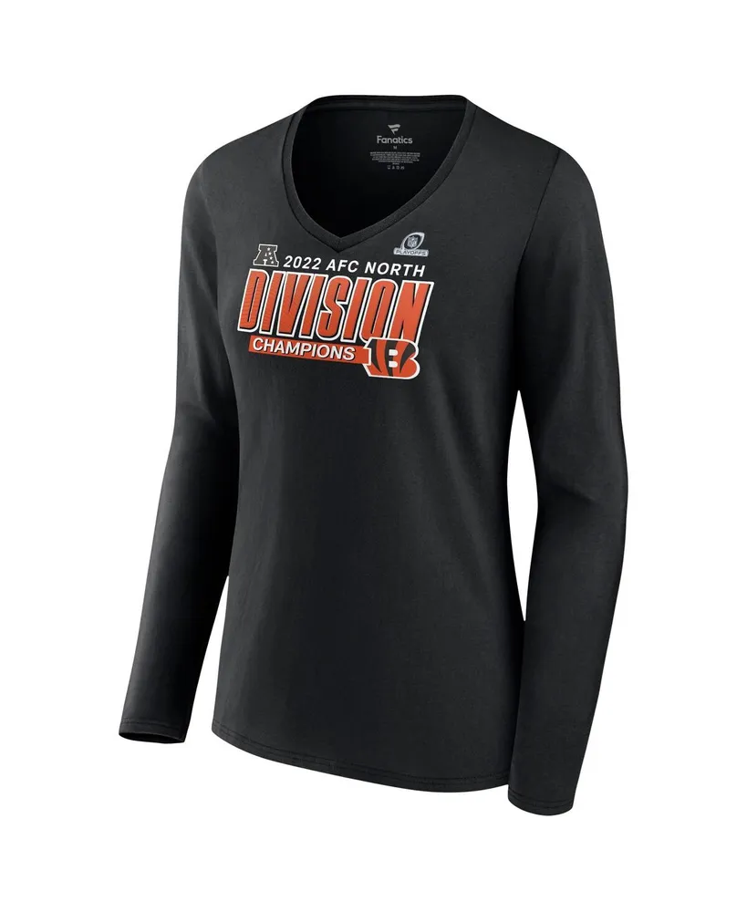 Women's Fanatics Black Cincinnati Bengals 2022 Afc North Division Champions Divide and Conquer Long Sleeve V-Neck T-shirt