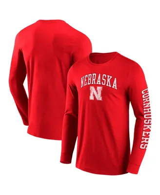 Men's Fanatics Scarlet Nebraska Huskers Distressed Arch Over Logo 2.0 Long Sleeve T-shirt