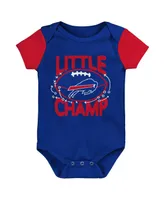 Newborn and Infant Boys Girls Royal, Red Buffalo Bills Little Champ Three-Piece Bodysuit Bib Booties Set