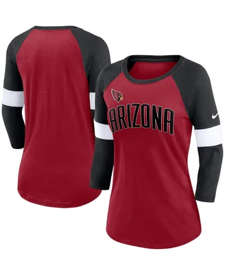 Women's Nike Arizona Cardinals Cardinal, Heather Black Football Pride Raglan 3/4-Sleeve T-shirt