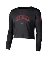 Women's Nike Black Georgia Bulldogs 2-Hit Cropped Long Sleeve Logo T-shirt