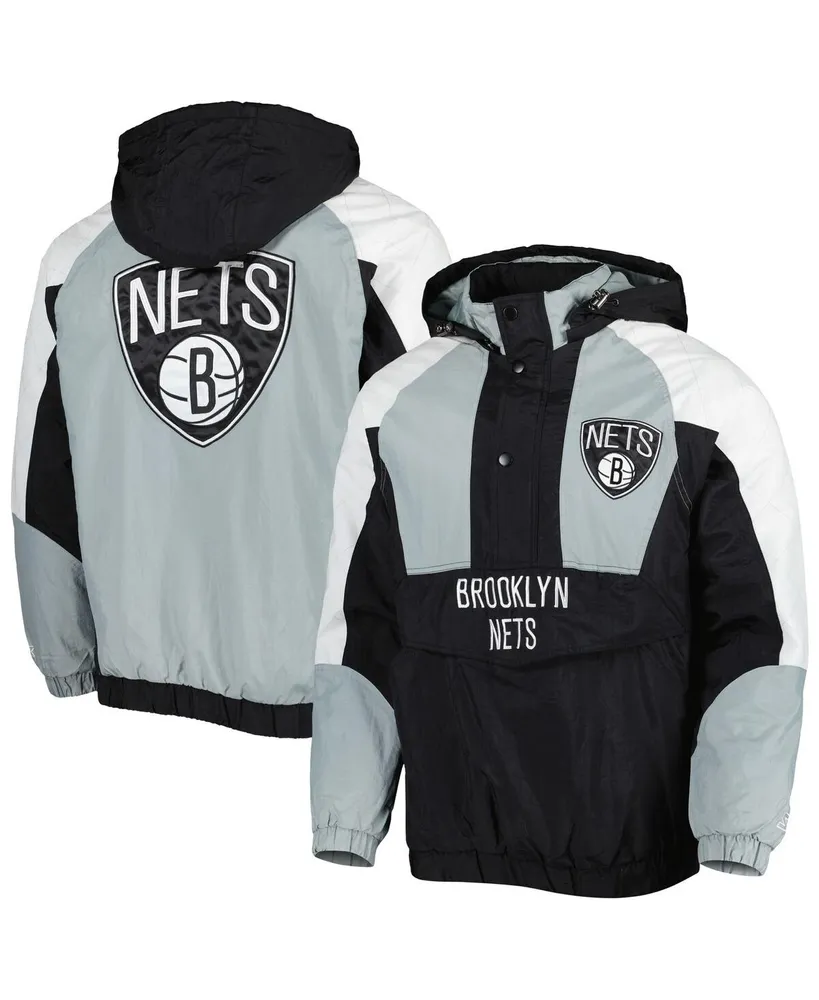 Men's Fanatics Branded Black/White Brooklyn Nets Anorak Block Party  Windbreaker Half-Zip Hoodie Jacket