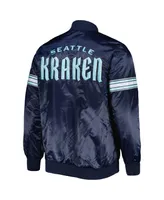 Men's Starter Deep Sea Blue Seattle Kraken Pick and Roll Satin Full-Snap Varsity Jacket