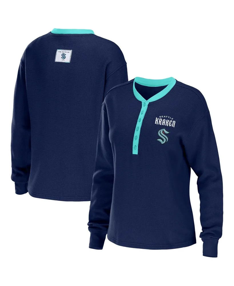 Women's Wear by Erin Andrews Deep Sea Blue Seattle Kraken Waffle Henley Long Sleeve T-shirt