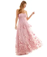 Bcx Juniors' 3D Floral Ruched Strapless Gown, Created for Macy's