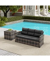 WestinTrends 2-Piece Pe Rattan Wicker Outdoor Sofa with Cushions Side Table Set