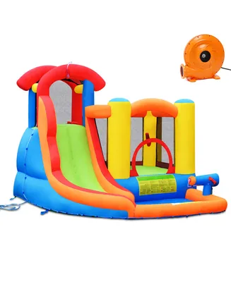 Inflatable Bounce House Kid Water Splash Pool Slide Jumping Castle w/740W Blower