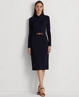 Lauren Ralph Lauren Women's Belted Mockneck Long-Sleeve Stretch Jersey Dress